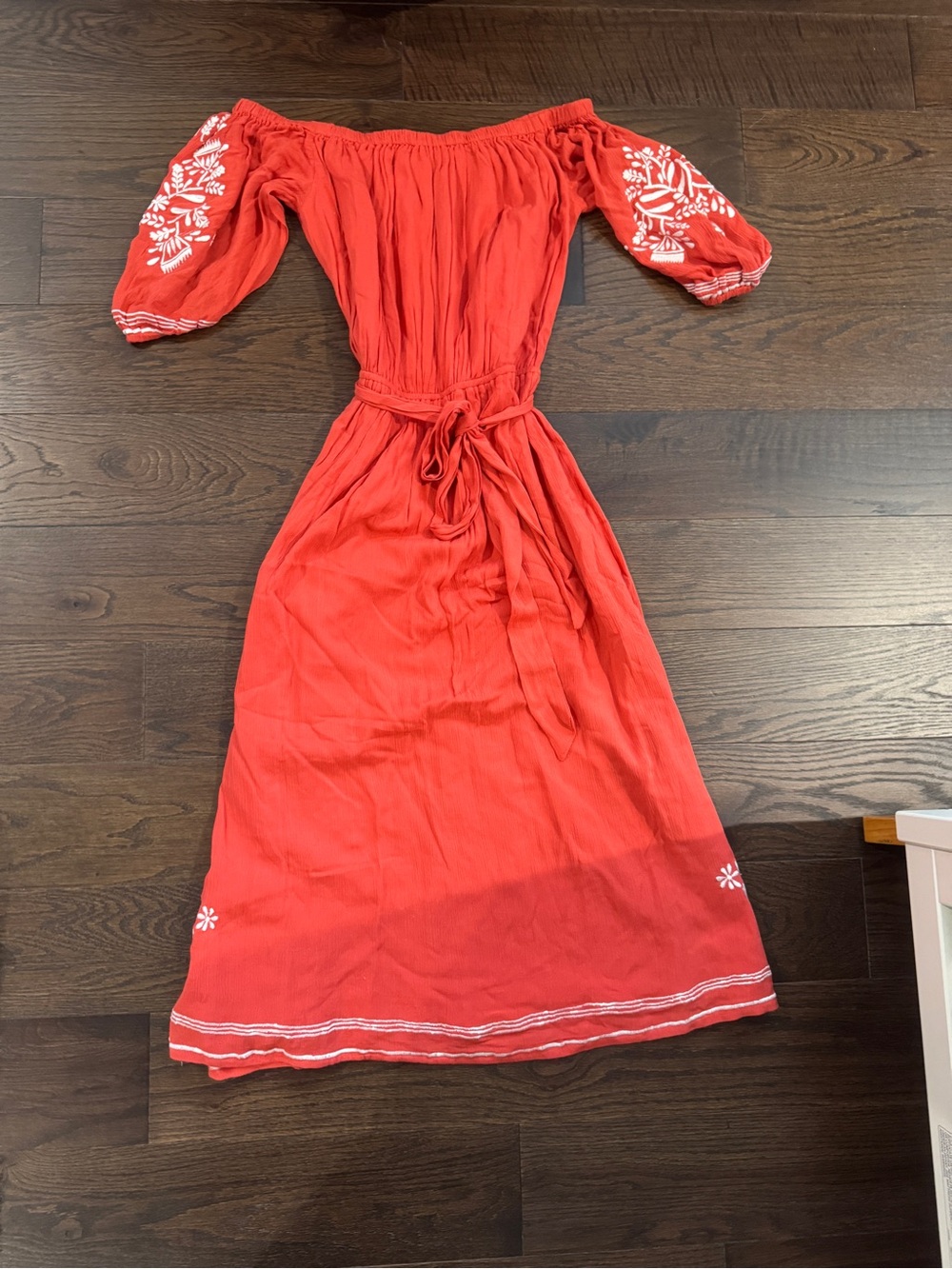 Tularosa Red Off-Shoulder Embroidered Midi Dress